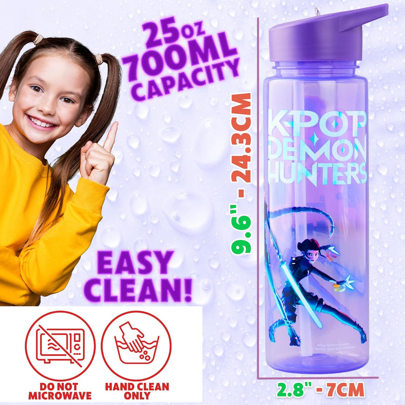KPop Demon Hunters Officially Licensed Huntrix Water Bottle for Girls, 25oz Leak Proof with Straw Lid, Gifts for Girls