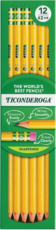 Ticonderoga Wood-Cased Pencils, Unsharpened, 2 HB Soft, Yellow, 72 Count