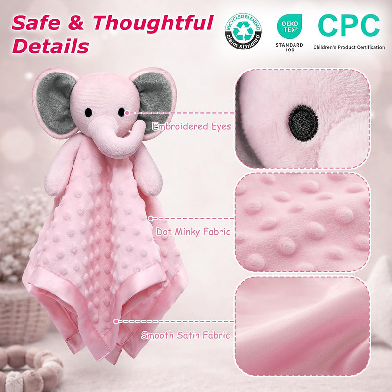 Pro Goleem Baby Girl Gifts Elephant Security Blanket with Stuffed Animal Snuggle Toy Lovey Soft Lovie Baby Registry Search for Infant and Toddler Pink 16 Inch
