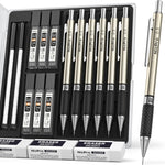 Nicpro 0.7 mm Art Mechanical Pencil Set in Storage Case, 3 PCS Metal Drafting Pencil Lead Pencil with 6 Tube HB Lead Refills, 3 Erasers, 9 PCS Eraser Refills for Artist Writing, Drawing, Sketching