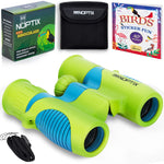 Vibrant green blue kids binoculars with sticker book and shockproof design for children aged 3+ years