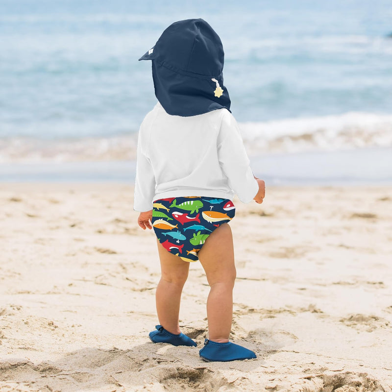 green sprouts baby boys Pull-up Reusable Absorbent Swimsuit and Toddler Swim Diaper, Navy Whale League, 3T US