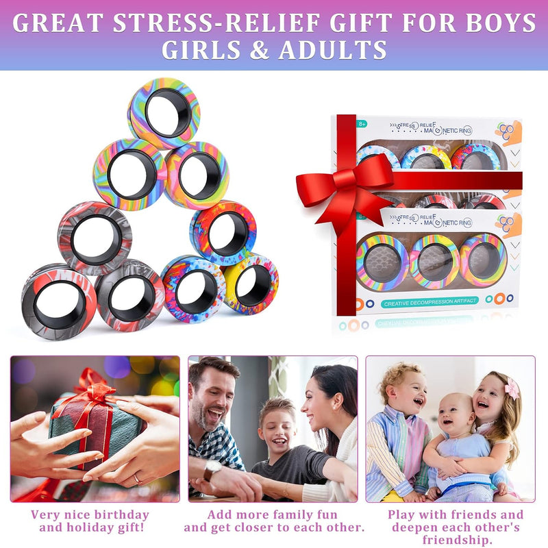 Cevioce 9Pcs Magnetic Rings Fidget Toys Adults Teens Boys ADHD Anxiety Magnetic Fidgets for Kids Fidget Spinner Rings for Relief Gifts for Kids 8+ Year Old Easter Basket Stuffers