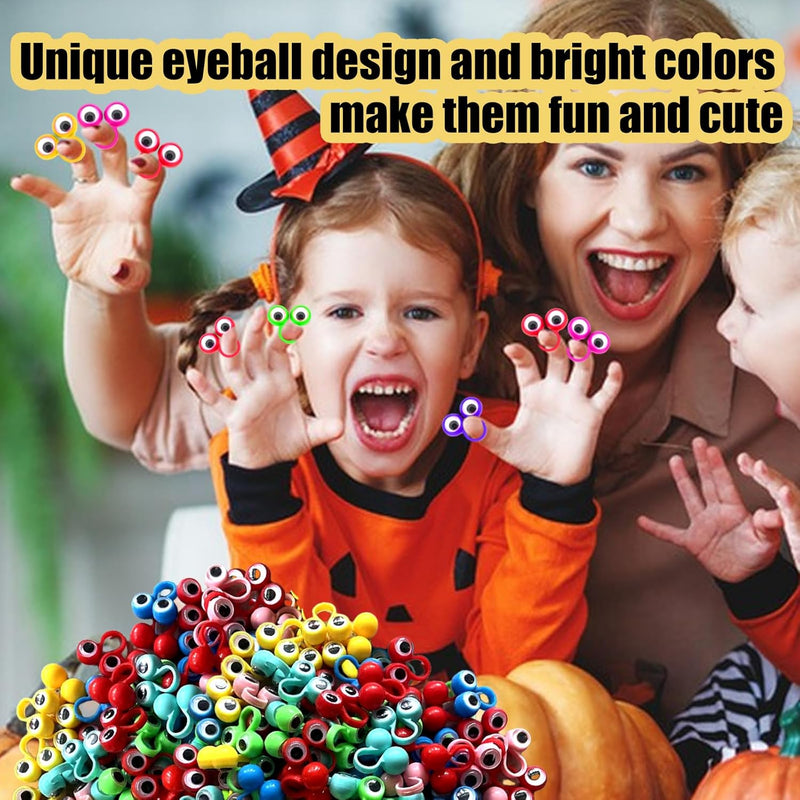 100 PCS Wiggly Eyeball Finger Puppets Toy Set - Non-Toxic Plastic Eye On Rings for Kids' Party Favors, Classroom Rewards, and Creative Learning Fun.