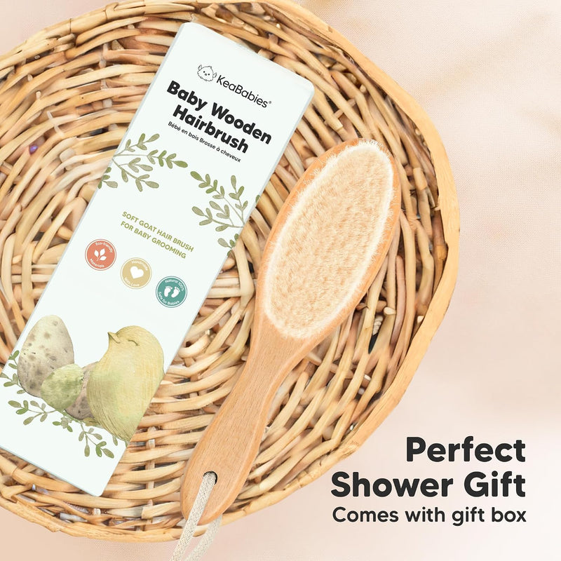 Wooden Baby Hair Brush for Toddler, Infant Cradle Cap (Walnut, Regular) | Soft Goat Bristles Brush for Newborn Girl, Boy Hair, Scalp, Styling, Gentle Grooming, Baby Comb, Baby Bath Essentials