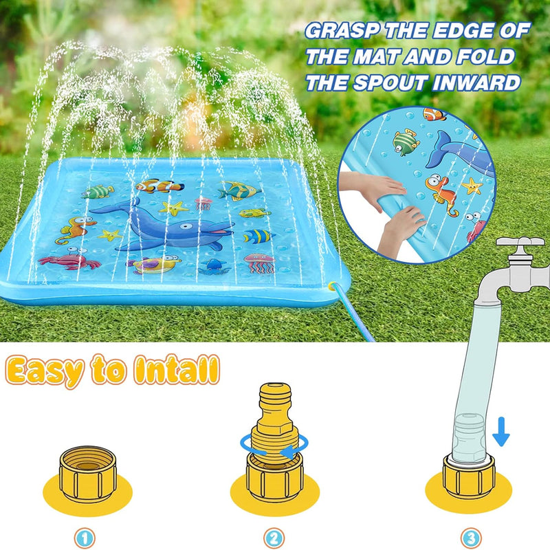 Growsland Splash Pad for Toddlers, Outdoor Sprinkler for Kids | 67" Summer Water Toys Baby Pool Fun Gifts for 3 4 5 6 7 8 9 Years Old Boy Girl Backyard Garden Lawn Outdoor Games