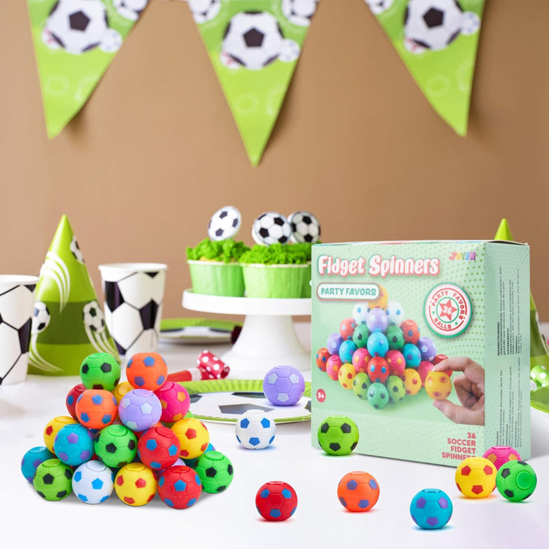 JOYIN 36 Pack Soccer Fidget Spinners for Kids, Compact and Portable Stress Relief Toys
