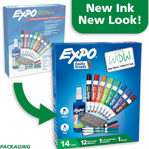 EXPO Dry Erase Markers Kit, Fine and Chisel Tip Markers, Assorted Colors, Eraser, Spray Cleaner, 14 Count