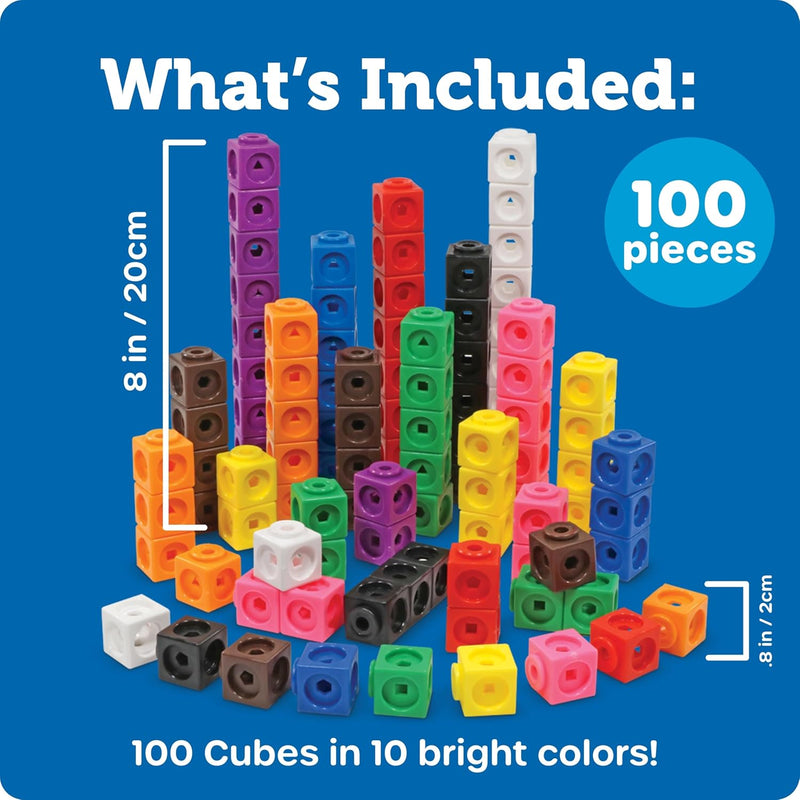 Learning Resources MathLink Cubes - 100-piece set for kids aged 5+ with STEM activities and math manipulatives