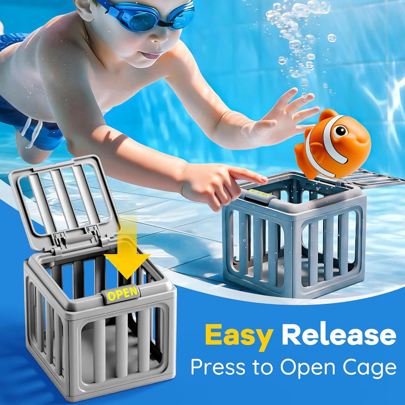 Funscape Kids Pool Diving Toy, Water Swimming Dive Game, Toddler Bath Toys | 6 Fish Cages 6 Floating Animals, Fun Swim Pool Game Outdoor Beach Lake Summer Party Gifts 3 4 5 6 7 8 10 12 Year Old Boy Girl