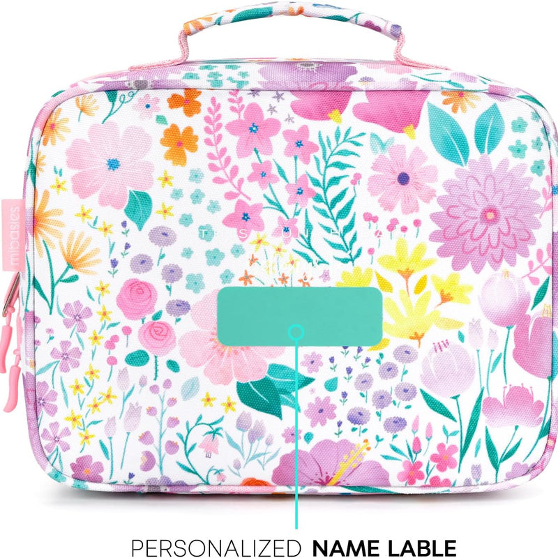mibasies Kids Lunch Box for Girls, Insulated and Reusable Lunch Bag for School Preschool Kindergarten, Flower Pink