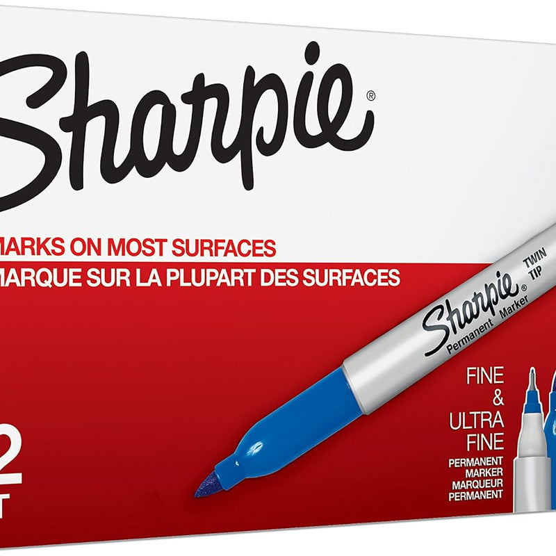 Sharpie Twin Tip Permanent Markers, Fine and Ultra Fine, Black, 12 Count