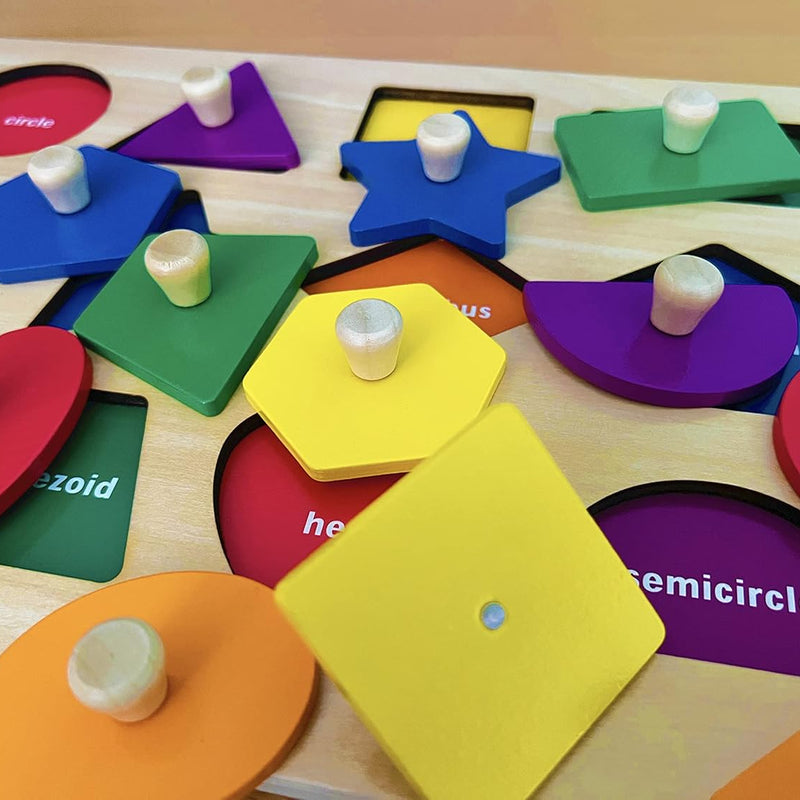 Dailyfunn Montessori Wooden Shape Peg Puzzles for 12-18-24 months, BPA-Free, Non-Toxic Paint