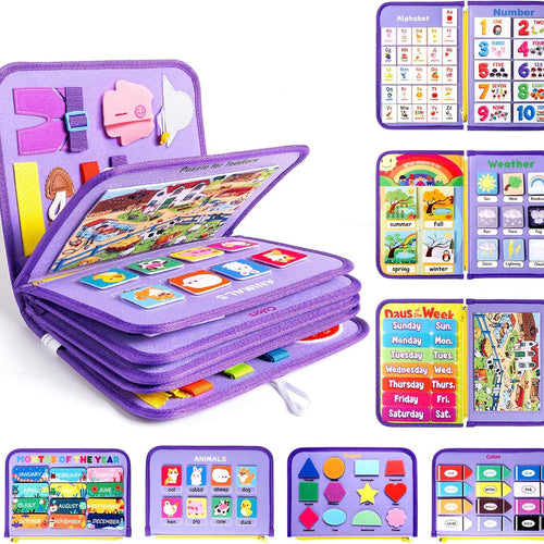Issray Montessori Toddler Busy Board, 12-Page Educational Activity Book, 24-in-1 Learning Toy for Motor Skills