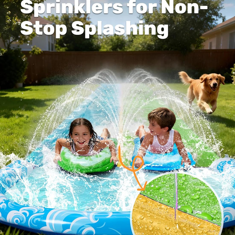 JOYIN 32.5FT Water Slide and 2 Inflatable Boards, Extra Long Heavy Duty Double Lawn Waterslide with Sprinkler for Kids Adults Backyard Summer Water Toy Outdoor Fun, Blue, Green