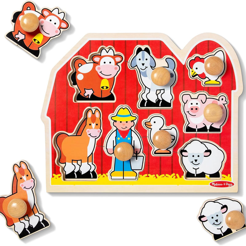 Melissa & Doug Farm Animals Jumbo Knob Puzzle, Wooden Peg Puzzle for Toddlers Ages 1+