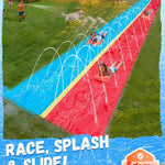 Spring Water 30ft Slip and Water Slide for Kids Backyard, Extra Long 2 Lanes Slip n Water Slide with Sprinkler, Gaint Water Slides with 2 Inflatable Bodyboards Outdoor Fun Summer Water Toys