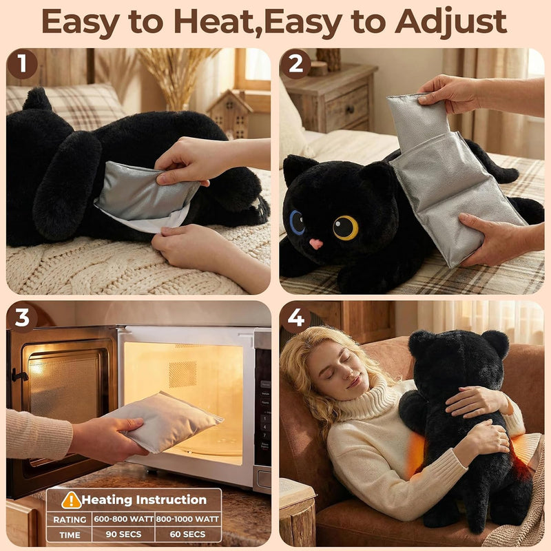 Mewaii Weighted Stuffed Animals 5 lbs Adjustable, Heated & Coolable 23 Inch Plush for Realistic Hug, Microwavable Removable Inner Pad, Cat Gifts for Adults & Kids (Black)