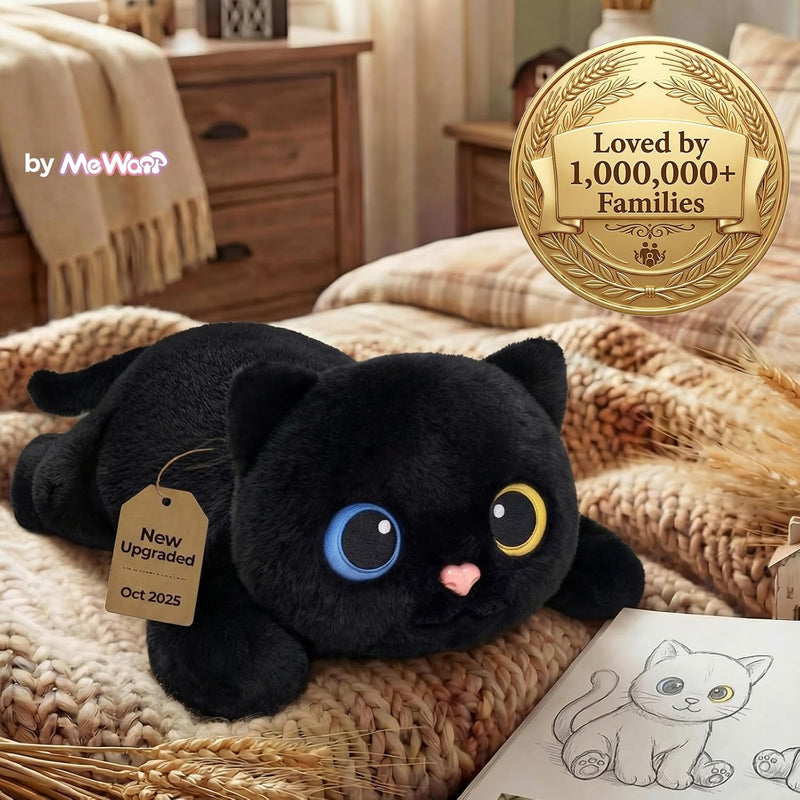 Mewaii Weighted Stuffed Animals 5 lbs Adjustable, Heated & Coolable 23 Inch Plush for Realistic Hug, Microwavable Removable Inner Pad, Cat Gifts for Adults & Kids (Black)