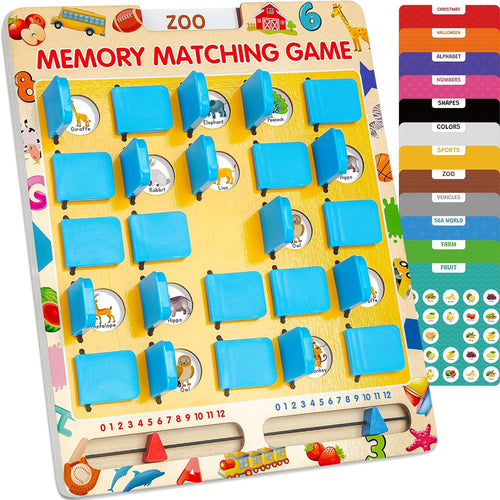 Matching Memory Game for Kids 3-8 Years: Wooden Board Game for Travel, Camping, and Home