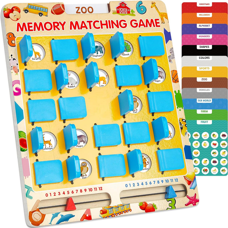Matching Memory Game for Kids 3-8 Years: Wooden Board Game for Travel, Camping, and Home