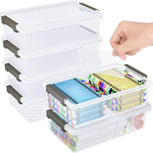 6 Pack Extra Large Pencil Box with Removable Divider, Thickened Pencil Case Bulk, Clear Crayon Marker Organizer Stackable Plastic Small Storage Containers for Pen Craft School Supplies(Grey)