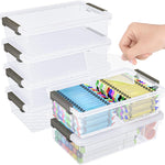 6 Pack Extra Large Pencil Box with Removable Divider, Thickened Pencil Case Bulk, Clear Crayon Marker Organizer Stackable Plastic Small Storage Containers for Pen Craft School Supplies(Grey)