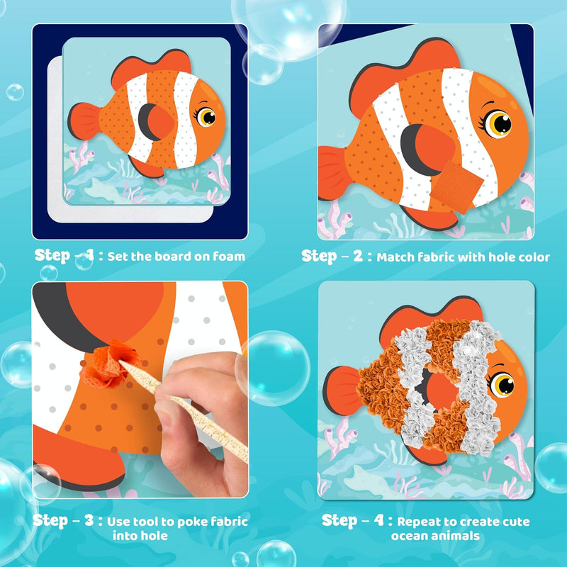 jackinthebox Poke Art Ocean Craft Kit for Kids, Boys & Girls Toys, Ages 4-8 | 1200 fabric pieces, travel arts activities & birthday gifts, mess-free toddler, age 4 5 6 7 8 9 year old, flower pressing