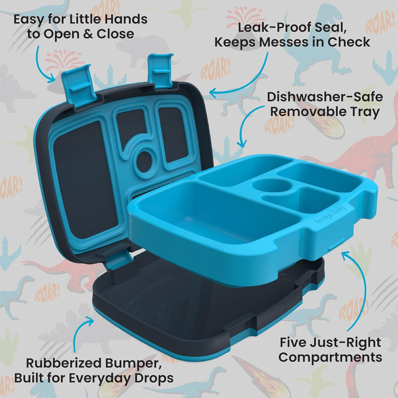 Bentgo Kids Prints Leak-Proof, 5-Compartment Bento-Style Kids Lunch Box - Ideal Portion Sizes for Ages 3-7, Durable, Drop-Proof, Dishwasher Safe, & PFAS & BPA-Free Materials (Dinosaur)