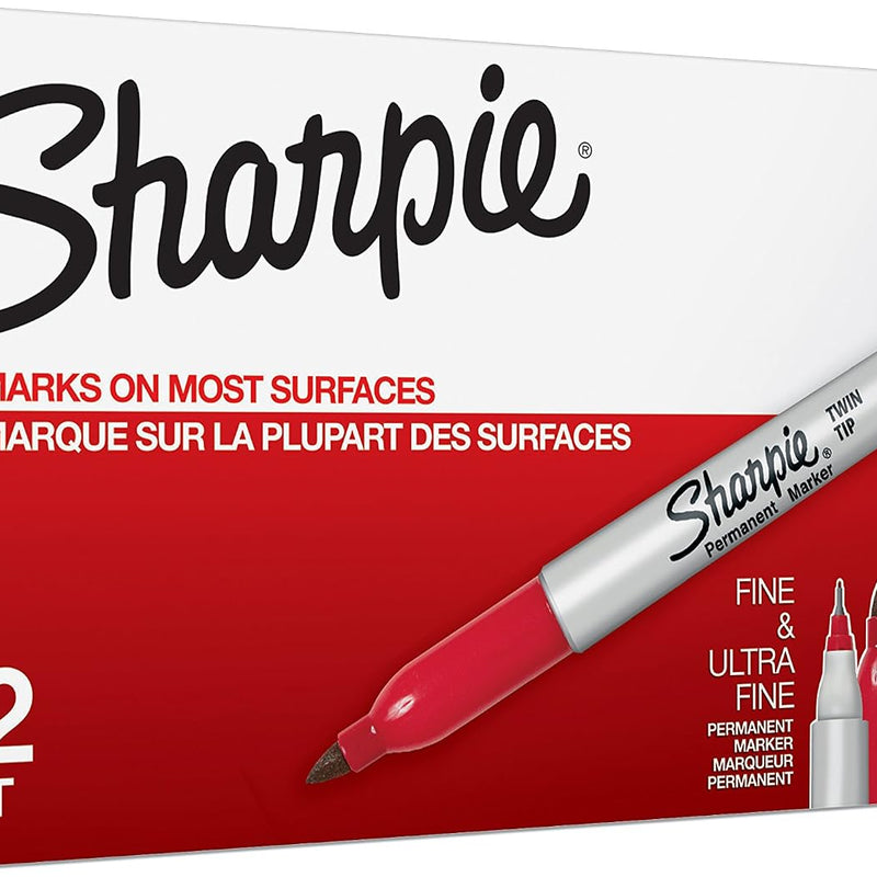 Sharpie Twin Tip Permanent Markers, Fine and Ultra Fine, Black, 12 Count