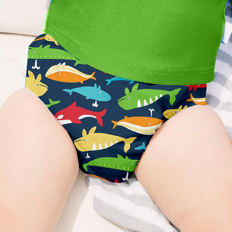 green sprouts baby boys Pull-up Reusable Absorbent Swimsuit and Toddler Swim Diaper, Navy Whale League, 3T US