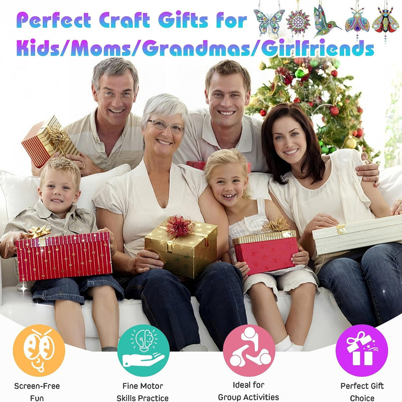 5Pcs Diamond art Kits for Kids/Adults, Crafts for Kids Ages 8-12, DIY Diamond Painting art Wind Chimes Crystal Window Suncatcher Craft, Birthday Gifts for 7 8 9 10 11 Year Old Girls, Home Garden Decor
