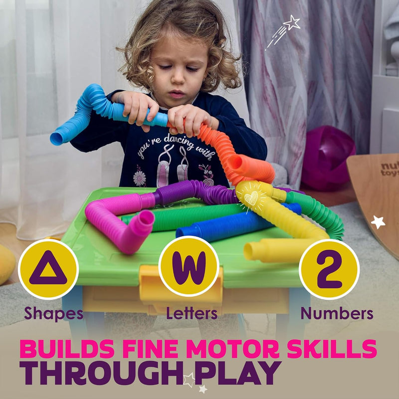 Nutty Toys Pop Tubes - Large 4-Pack Sensory Toys - Creative STEM Learning for Kids & Toddlers - Connect & Pop! Top ADHD Autism Fidget 2026, Best Boy & Girl Christmas Stocking Stuffers Gifts Idea