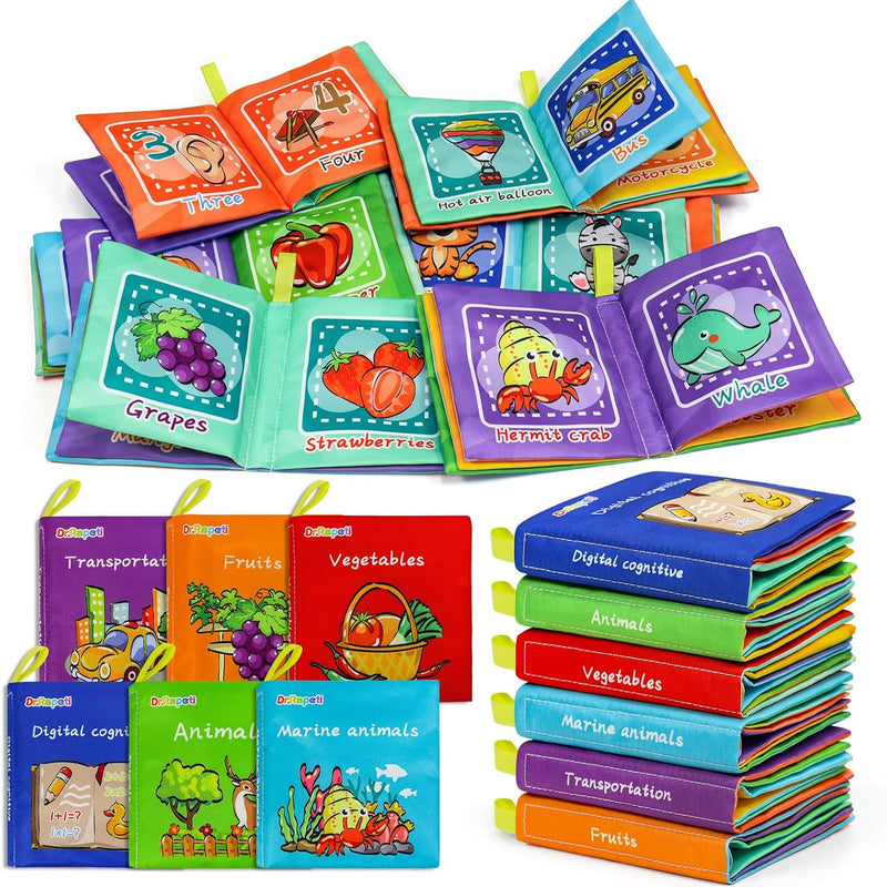 Dr.Rapeti 6 Pack Soft Books, Cloth Book, Bath Book, Baby Book, Crinkle Book | Baby Shower Toy, Washable, Nontoxic, Educational Learning Toy, Sensory Book, Baby Soft Cloth Book, Crinkle Soft Book