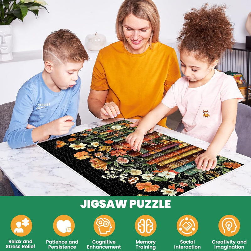Vintage Wildflowers and Books 500-Piece Puzzle: Recycled Cardboard Jigsaw Challenge for Adults and Seniors