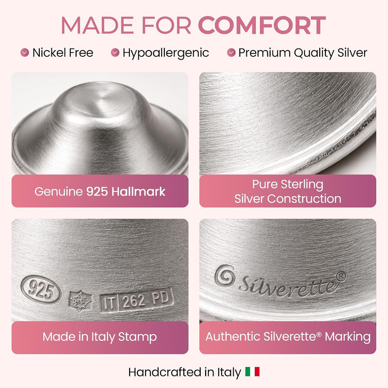 Silverette Nursing Cups, Postpartum Essentials, The Real, Small Silver | Pure 925 Sterling Silver Nursing Cups, Nipple Shields for Breastfeeding Newborn, Silver Nipple Covers, Made in Italy, Gift