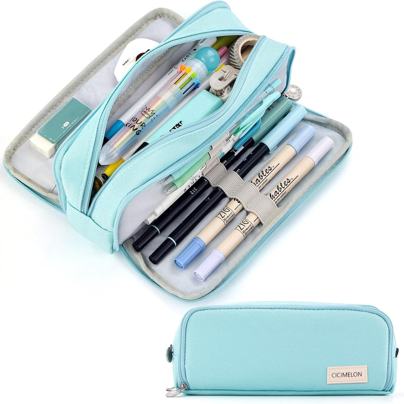 CICIMELON Large Capacity Pencil Case 3 Compartment Pouch Pen Bag for School Teen Girl Boy Men Women (Pink)