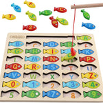 Magnetic Wooden Fishing Game Toy for Toddlers, Alphabet Fish Catching Counting Games Learning Toy 3 4 5 Years Old Kids