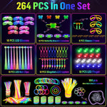 OLUPP Glow in the Dark Party Supplies, 264 PCS Light Up Party Favors with LED Glasses,Glow Sticks,Finger Lights,LED Hair Clips,Slingshot,Glasses Molds,Butterfly Bracelet for Birthday,Raves,New Year