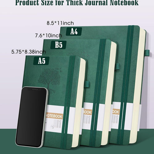 Lined Journal Notebook -365 Pages A5 Thick Journals for Writing Ruled Notebook, Hardcover Leather Journal for Women Men Daily Journal Notebook for Work, Note Taking, 100Gsm Lined Paper( 5.75'' X 8.38'' Green)