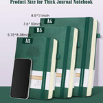 Lined Journal Notebook -365 Pages A5 Thick Journals for Writing Ruled Notebook, Hardcover Leather Journal for Women Men Daily Journal Notebook for Work, Note Taking, 100Gsm Lined Paper( 5.75'' X 8.38'' Green)