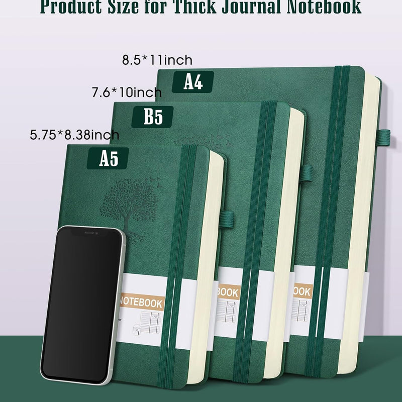 Lined Journal Notebook -365 Pages A5 Thick Journals for Writing Ruled Notebook, Hardcover Leather Journal for Women Men Daily Journal Notebook for Work, Note Taking, 100Gsm Lined Paper( 5.75'' X 8.38'' Green)