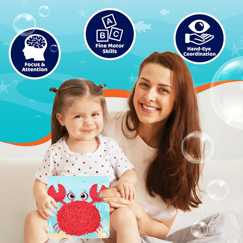 jackinthebox Poke Art Ocean Craft Kit for Kids, Boys & Girls Toys, Ages 4-8 | 1200 fabric pieces, travel arts activities & birthday gifts, mess-free toddler, age 4 5 6 7 8 9 year old, flower pressing