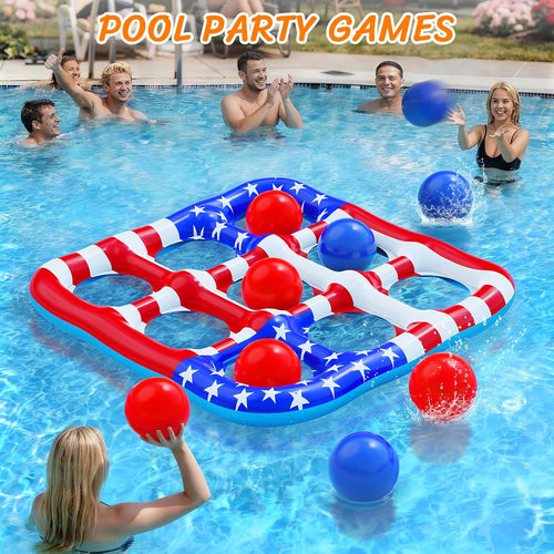 Pool Toys Games for Kids - Inflatable Outdoor Water Toys Pool Floats | Swimming Pool Tic-Tac-Toe Game Float with 10 Balls Pool Party Toys Outdoor Beach Toy for Kids Adults Teens