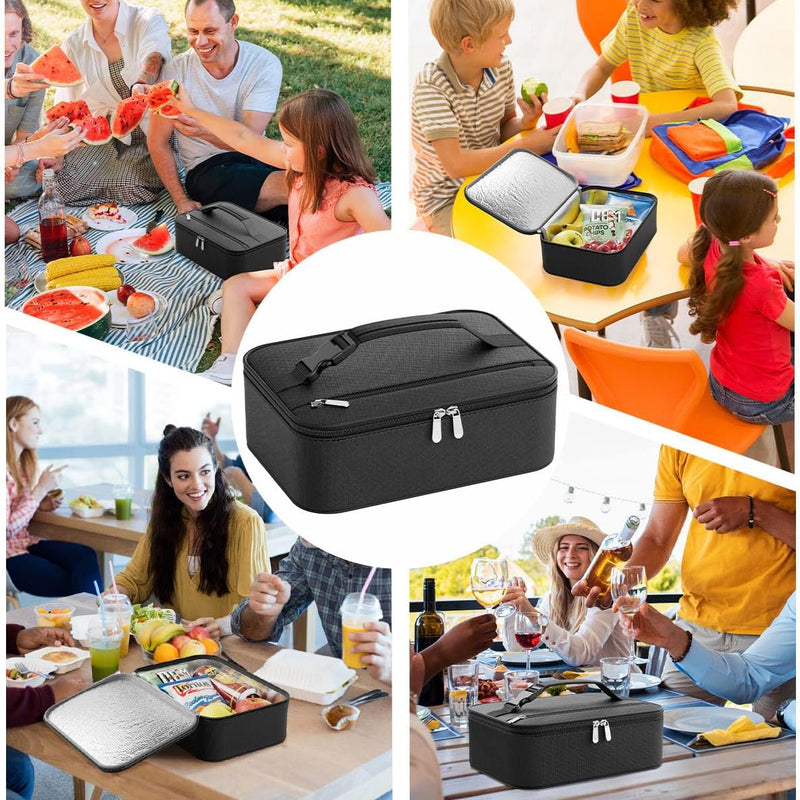 Small Lunch Box Insulated Lunch Bag for Women Men, Bento Kids Lunch Box, Compact Portable Thermal Meal Cooler Bags with Buckle Handle for Work & School, Black 5L