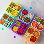 KEMETHY 6 Pcs Bento Snack Containers, Reusable 4 Compartment Food Storage Container with Lids, Divided Lunchable Container, Freezer, Microwave & Dishwasher Safe (6 Color)