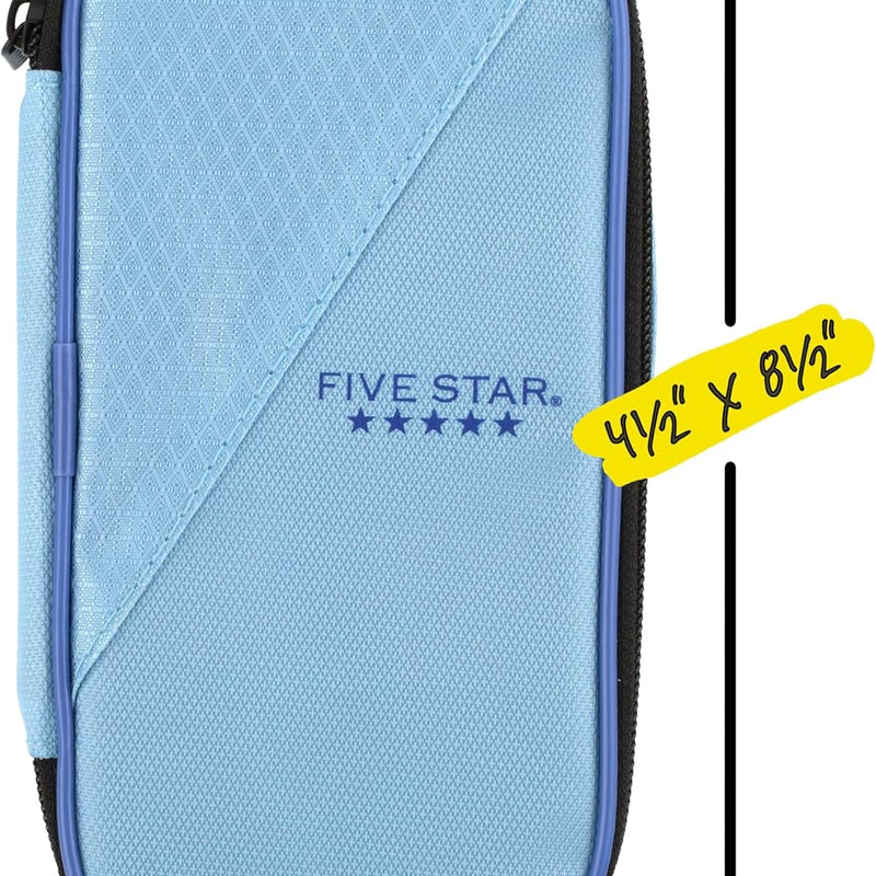Five Star Pencil Pouch, Pen Case, High-Capacity Zipper Pouch, Storage Organizer for School Supplies Earbuds Chargers Cables Makeup, Blue/Denim (500212F-ECM)