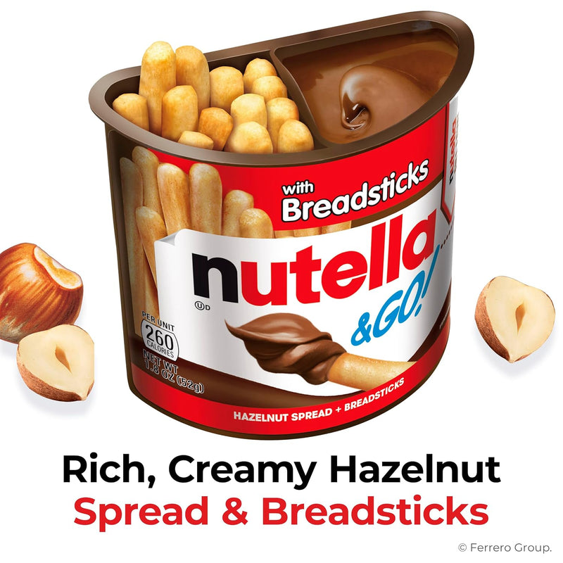 Nutella & GO! Chocolate Hazelnut Spread with Cocoa + Breadsticks, 10 Snack Packs, 1.8 oz Each