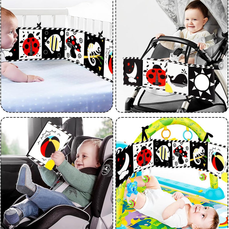Tummy Time Toys, High Contrast Baby Book with Mirror & Teether for Newborn | Black and White Baby Toys for infant 0-6-12 Months, Visual Stimulation Soft Sensory Books, Baby Boy Girl Shower Gift