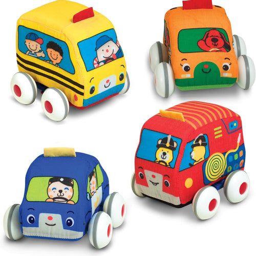 Melissa & Doug K's Kids 4-Piece Soft Toy Car and Truck Set with Removable Wheels for Learning and Development for Babies and Toddlers